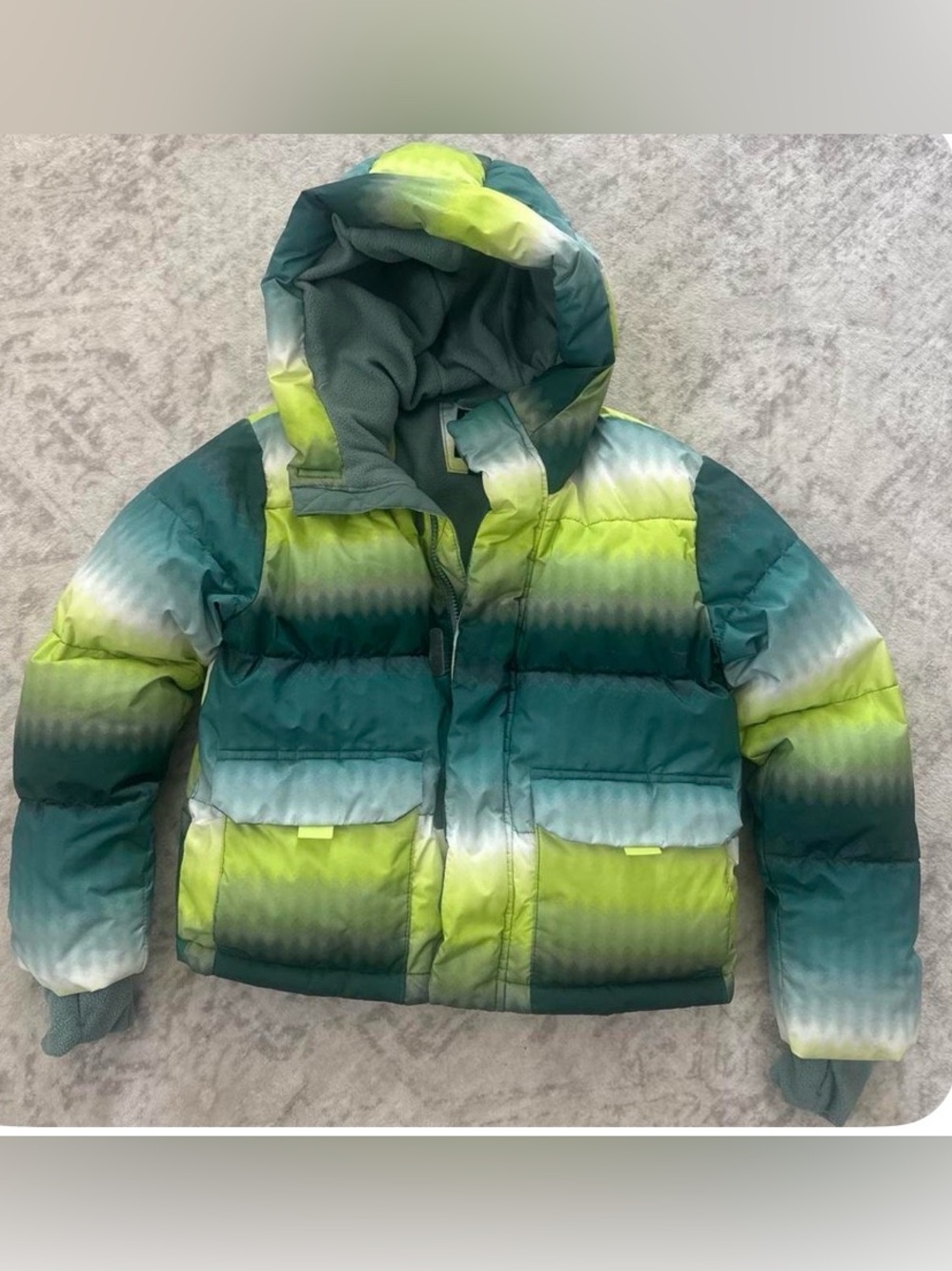 all in motion Kids Hooded Puffer Jacket - Teal, Lime & White Gradient